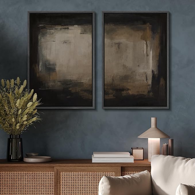 SIGNFORD Framed Canvas Print Wall Art Set Neutral Black and Brown Contemporary Minimalist Illustration Modern Art Decorative for Living Room, Bedroom, Office - 24"x36"x2 Black