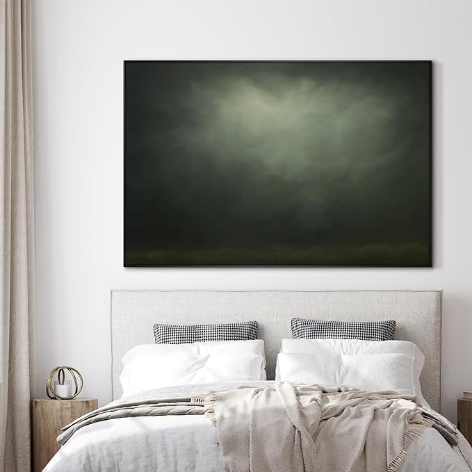 SIGNWIN 46"x72" Extra Large Framed Wall Art Moody Green Abstract Cloudscape, Minimalist Atmospheric Print for Home Living Room Bedroom Decor (Frame Assembly Required)