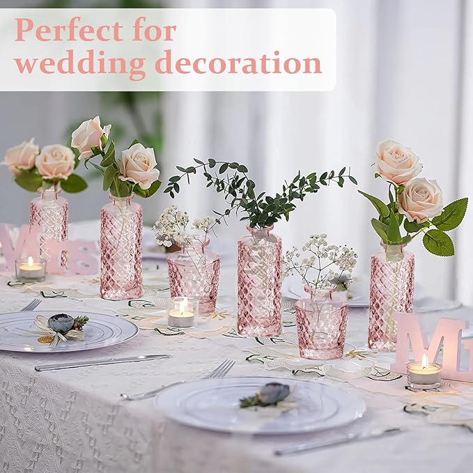 RUCKAE Pink Flower Vase in Bulk 22 Glass Bud Vases Vintage Small Vases for Centerpiece Table Wedding Decorations Home Decor Party (Pink)