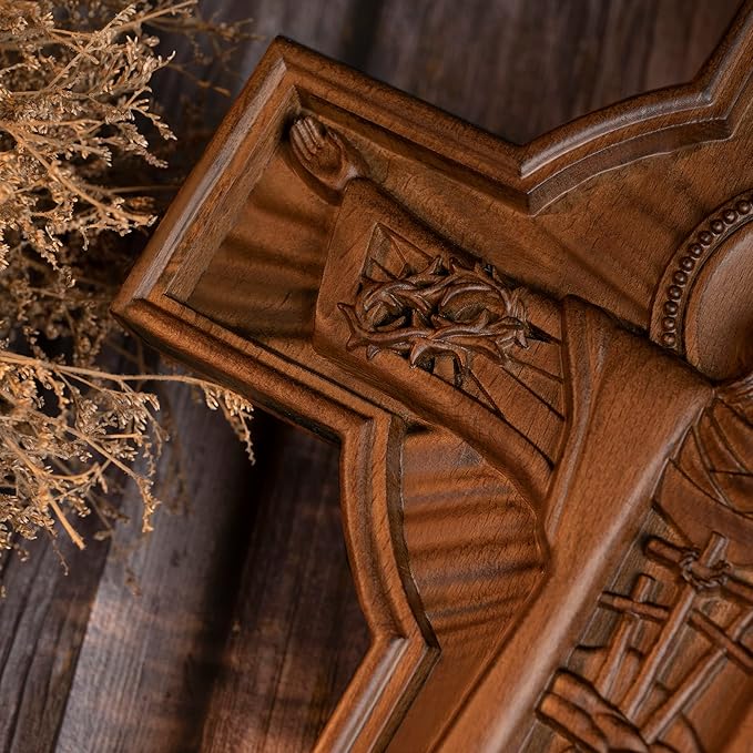 BGCOPPER Jesus Crucifix Wall Cross Handmade Wooden Cross for Wall Decor for Home Room Christmas Gift