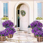 24 Bundles Artificial Flowers for Outdoors & Indoors – UV Resistant Faux Plastic Plants for Garden, Patio, Porch, Window Box, Home Decor – Lush & Vibrant Fake Flowers, Purple