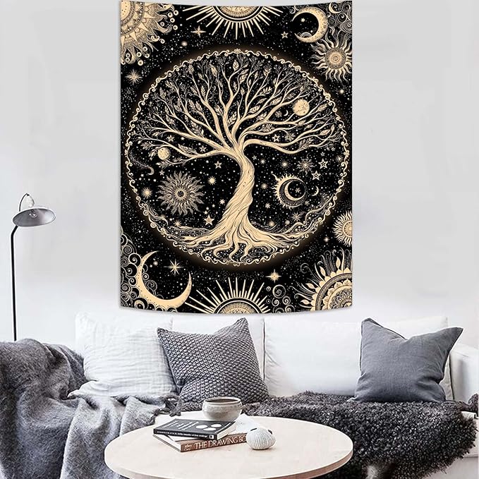 Lunerfex Tree of Life Tapestry Starry Sky Wall Tapestry, Vintage Tapestries for Bedroom Ceiling Tapestries Wall Hanging for Bedroom Living Room Decor Tree-3 60"x80"