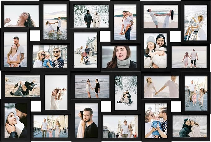 Jerry & Maggie 4×6 collage frame 24 pictures, picture frames collage wall decor, 24 slot picture frame Wall Hanging For 6×4 Photo, Black