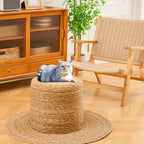 Wimarsbon Storage Pouf Ottoman, Hand Weaving Natural Straw Foot Stool, Bohemian Round Patio Ottomans, Rustic Lounge Pouffe, Outdoor Extra Seat for Garden