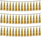 3P Gold Foil Fringe Metallic Tassel Streamers Banner Tassel Garland for Parade Floats, Bachelorette, Wedding, Birthday, Halloween, Christmas, Bridal/Baby Shower Party Decorations