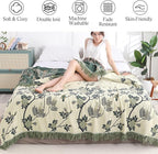 Snycler Boho Throw Blanket for Bed - 100% Cotton Ultra Soft Rustic Quilt Green Hummingbird Printed Farmhouse Decor Bed Blankets,60"×80" All Season Rustic Throw for Sofa Couch Chair