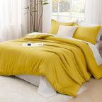 Litanika Mustard Yellow Comforter Set King Size, 3 Pieces Lightweight Solid Bedding Comforter Set, All Season Fluffy Bed Set (104x90In Comforter & 2 Pillowcases)