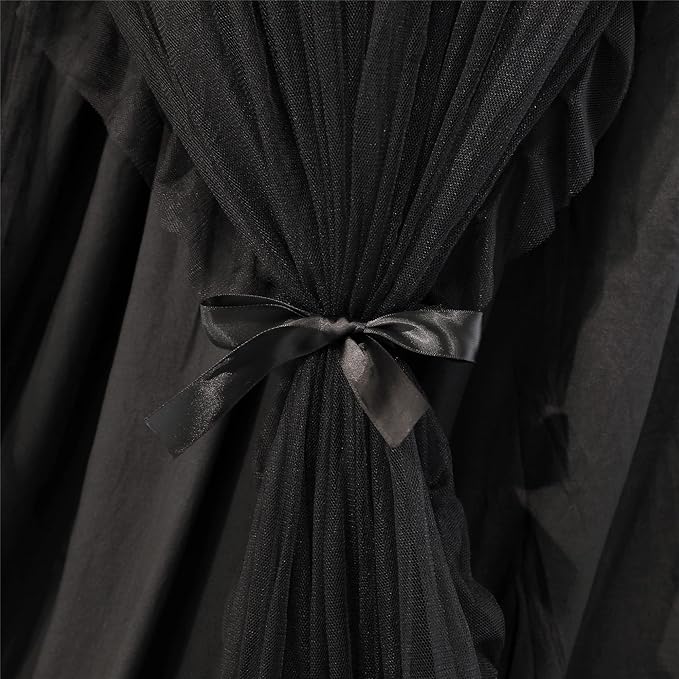 VETHIN Double Layer Princess Round Dome Canopy Bed Curtain for Girls Adults,Children Dreamy Mosquito Net,Cute Bedroom Decoration Castle Play Tent Reading Nook Canopies(Dome-Double Black)