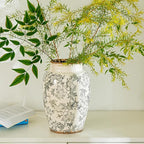 Sungmor Ceramic Flower Vase, Vintage Ice Cracked Glaze Porcelain Vase, Pretty Home Decor Vase for Flower Arrangement, Fresh Flowers, 10.2 Inch Tall Chinoiserie Pottery Vase, Gray Floral Pattern