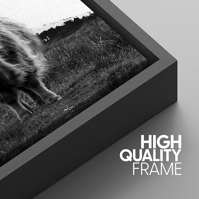 SIGNWIN 3 Piece Framed Canvas Wall Art Highland Cattle in Front of Snowy Mountain Black and White Canvas Prints Home Artwork Decoration for Living Room,Bedroom - 24"x36"x3 Panels