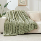 NEWCOSPLAY Faux Fur Throw Blanket Sage Green Bubble Blanket Thick Warm Soft for Couch Sofa Bed 550GSM (Sage Green, Throw(50"x60"))