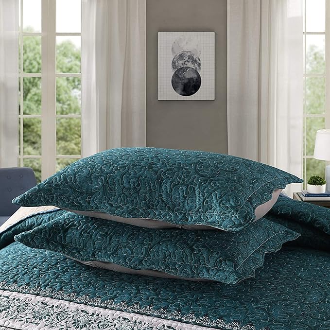Travan 3-Piece King Quilt Set Quilted Bedspread Oversized Microfiber Soft Lightweight Bedding Set with Shams for All Season, Blue Ocean, King Size
