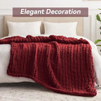 Chunky Knit Throw Blanket, 50''*60'' Knitted Throw Chenille Yarn for Bed Couch, Handmade Red Crochet Big Thick Blanket, Machine Washable Cute Comfy Blanket for Home Decor