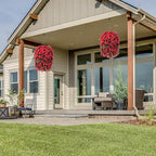 Artificial Fake Red Hanging Flowers Plants Basket for Outdoor Outside Winter Christmas Decor, Faux Silk Look Real UV Resistant Orchid for Fall Porch Garden Yard Patio Home