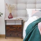 3 Wooden Drawers Nightstand, 27 Inch Wide Night Stand Set 2 with Charging Station and Adjustable Drawers, Small Dresser for Closet, Bedside Table for Living Room/Bedroom/Office, Retro Brown.