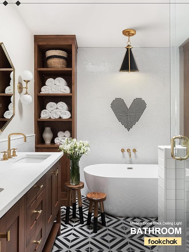 Mini Black Gold Pendant Light Small Metal Pendant Light Fixture for Kitchen Island Sink Entryway Hallway Bar Breakfast Nook Dining Room, 7in