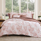 King Comforter Set -7 Pieces Pink Floral Comforter Set for All Seasons, Bed in a Bag King with Botanical Flowers Comforter, Sheets, Pillowcases & Shams
