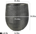 Worth Garden 12" Dia x 15" H Round Planter – Lightweight Magnesium Oxide Cement Plant Pot with Texture – Raised Pattern Concrete Look – Drainage Hole – Indoor & Outdoor Use - Black Gold