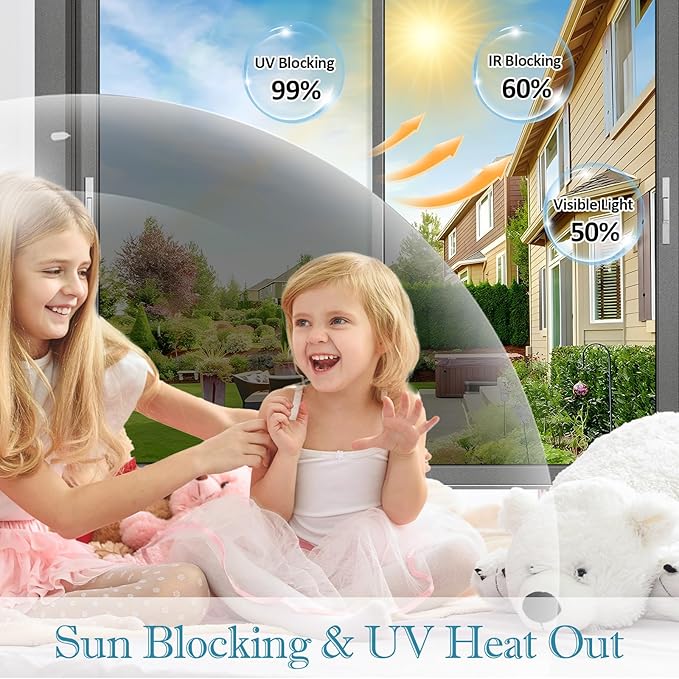 Window Film Transparent Heat Control UV Blocking, 50% VLT Window Tint for Shopfront Glass with Installation Tools, PET Material, Ideal for Stores, Glass Doors and Display Windows, 27.6Inch×78.7Inch