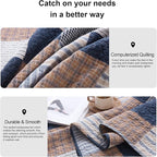 PANGUSHAN 100% Cotton Quilt Set King Size, Patchwork Plaid King Quilt Bedding Set Bedspreads, Farmhouse Lightweight Comforter Reversible Quilt, Navy/Brown/White Bed Spread for King Bed, 3 Pieces