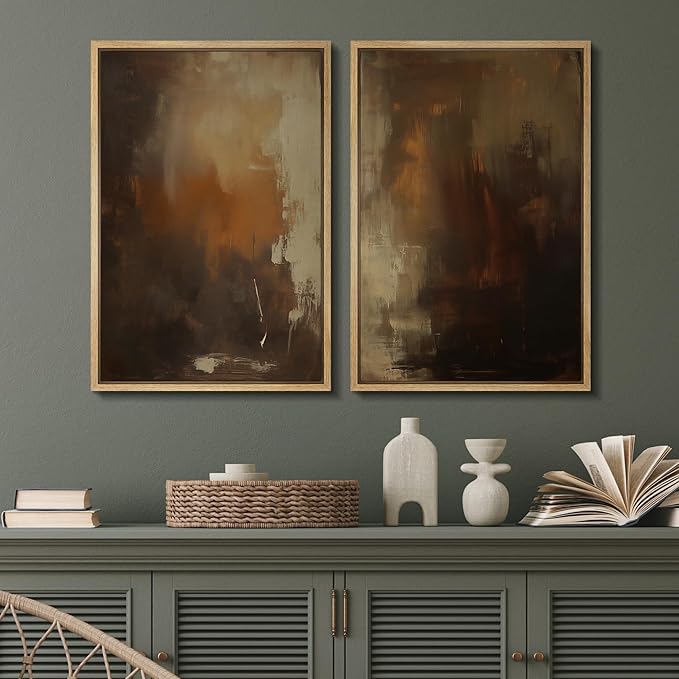 SIGNFORD Framed Canvas Print Wall Art Set Abstract Burnt Sienna and Beige Illustration Modern Art Decorative Nordic Nature for Living Room, Bedroom, Office - 24"x36"x2 Natural