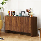 Sideboard Buffets Cabinet, Modern Accent Storage Cabinet with 4 Fluted Doors and Adjustable Shelves, Wood Credenza Buffet Sideboards, Console Table for Kitchen Dining Living Room Entryway (Walnut)