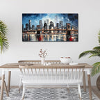 Brooklyn Bridge Wall Decor for Living Room City Canvas Wall Art for Office Blue and Black Bedroom Wall Art 24 x 48 Inch