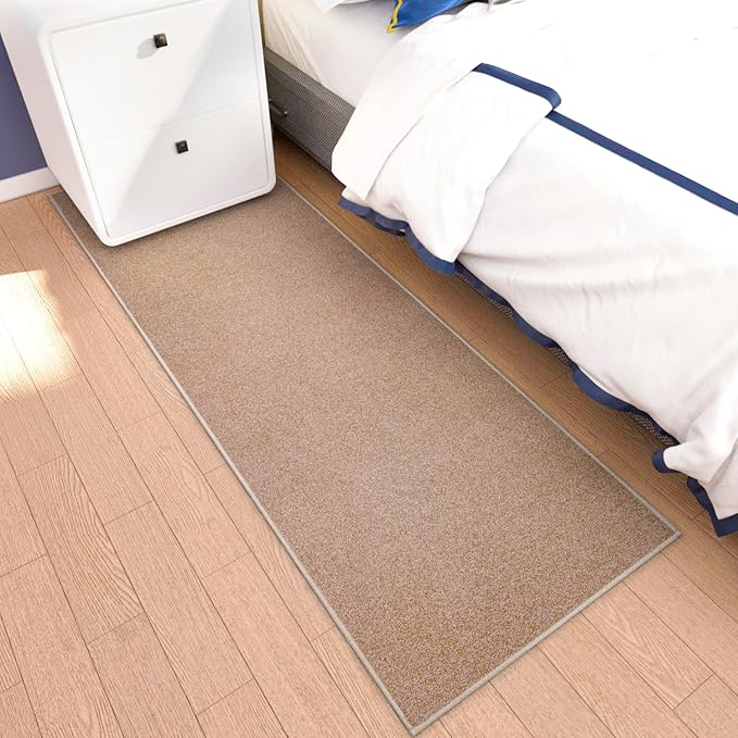 Runner Rug with Non Slip Rubber Backing, Washable Soft Floor Carpet for Kitchen, Hallway, Entryway Indoor, Bedroom, Laundry, Low Pile Area Rugs, Solid color with Pointillism style, 2*8 ft BROWN