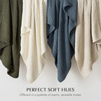 Chunky Chenille Knit Throw Blanket for Couch, Soft Luxurious Moss Stitch Blankets for Bed, Cozy Decorative Farmhouse Knitted Throws for Sofa, Beige, 60" x 80"