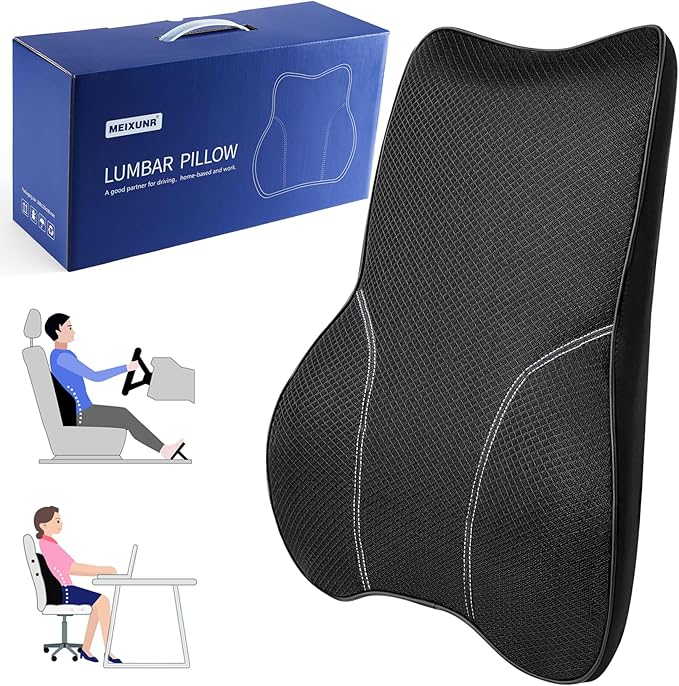 Soft Lumbar Support Pillow for Office Chair and Car Seat, Back Support Pillow for Car,Back Cushion for Pain Relief Improve Posture (Mesh-Black)