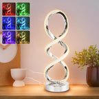 Modern Spiral RGB Table Lamp, Touch Dimmable Bedside Lamp, 7 Colors 10 Light Modes Spiral Design Table Lamp, Unique Nightstand Lamp for Living Room, Bedroom, Cool Lamps, Sliver