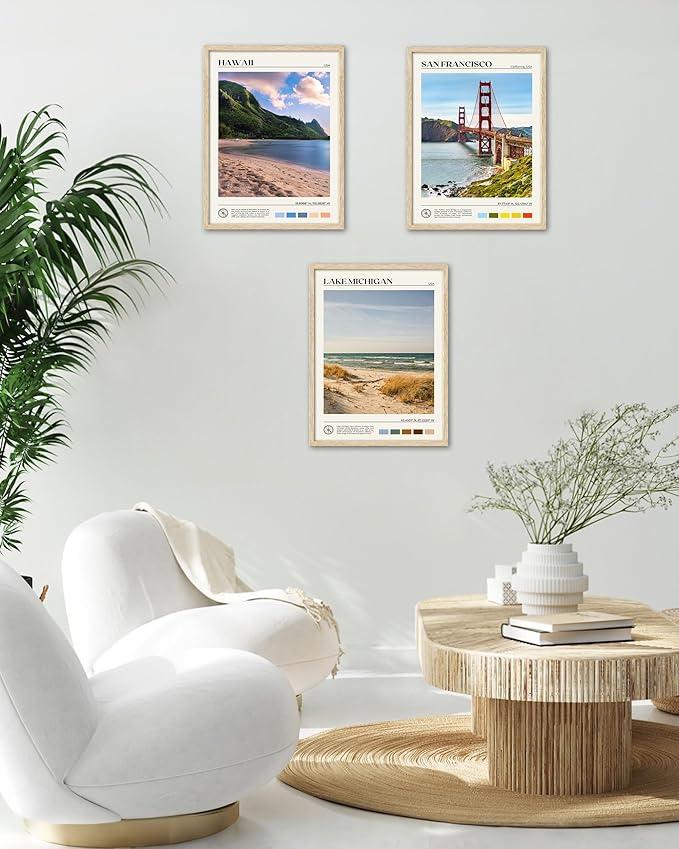 HesenDot Natural OAK Wood Golden Gate Bridge Framed Wall Art,12x16in San Francisco City Skyline Canvas Wall Print,Modern Urban Landmark Wall Decor for Living Room,Bedroom,Office Gallery Gifts Set of 1