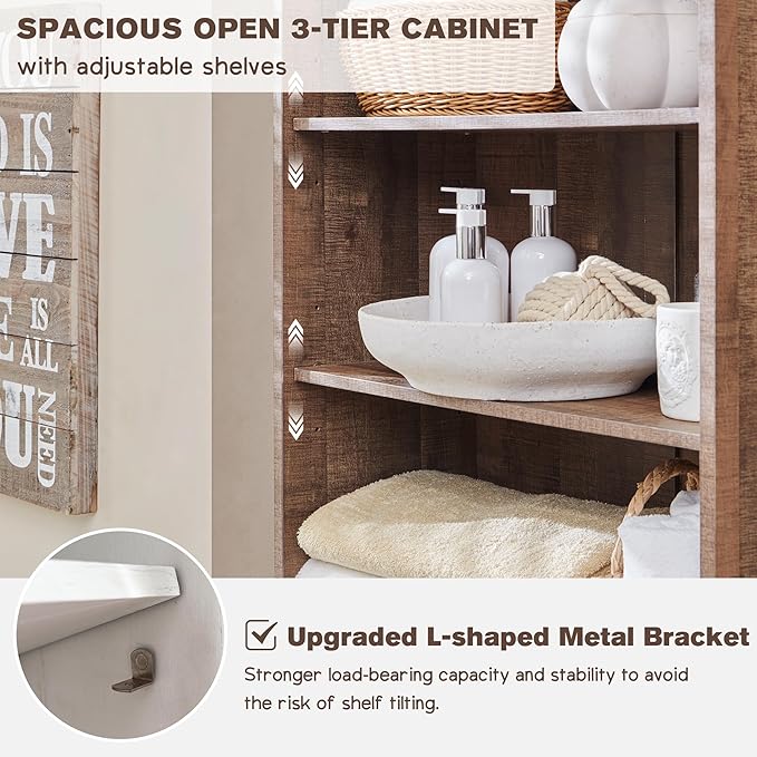 Farmhouse Bathroom Cabinet, 72" Tall Storage Cabinet with 2 Drawers, Adjustable Shelves & Barn Door, Cabinets for Bathroom, Living Room, Kitchen, Rustic Brown