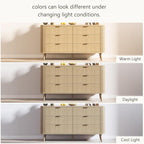 Alohappy Fluted 6 Drawer Dresser with Charging, 57" Wide Wood Dresser TV Stand, Mid Century Modern Long Dressers with Curved Profile Design for Closet (Natural Oak, 17.7" D x 57" W x 31.5" H)