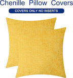 CaliTime Throw Pillow Covers Decorative 16 X 16 Inches Pack of 2 Cozy Chenille Cushion Case for Couch Sofa Bed Living Room Home Mustard Yellow