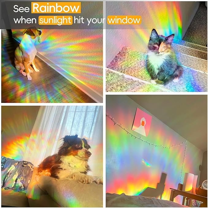 Rainbow Privacy Film with Cutting Line, 3D Decals Stained Glass Window Clings, Static Cling Window Sticker, Suncatcher, 17.5" x 157.4"