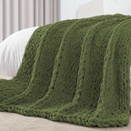 Carriediosa Chunky Knit Throw Blanket 50" X 60", 100% Hand Made Large Chenille Loop Yarn Soft Fluffy Throws for Couch Sofa Bed, Big Crochet Cozy Heavy Thick Cable Woven Blankets, Olive Green