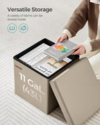 SONGMICS Mazie Collection - 15 Inches Ottoman with Storage, Footstool, Storage Ottoman, Load 660 lb, for Dorm, Living Room, Bedroom, Synthetic Leather, Camel Brown ULSF010K03