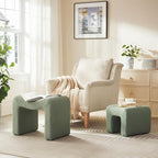 Ottoman Set of 2 Vanity Stool Chair Seating Backless Modern Foot Rest Teddy Velvet Small Footstool Ottoman for Makeup Room Living Room Bedroom Entryway,(2-in-1) Green