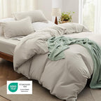 Bedsure Duvet Cover Queen Size with Fitted Sheet - 4 Pieces Prewashed Cotton-Like Extra Soft Bedding Set, Includes 1 Duvet Cover 90x90 Inches with Zipper Closure, 2 Pillow Shams, 1 Fitted Sheet, Linen