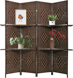 PayLessHere Room Divider 4 Panel Room Screen Divider Wooden Screen Folding Portable Partition Screen Wood with Removable Storage Shelves Color, Brown