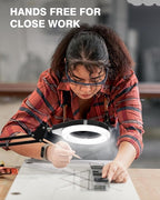 Magnifying Glass with Light, 10X & 5X Real Glass & Anti-Glare Lens, 5 Color Mode Stepless Dimmable LED Desk Magnifying Lamp, Hands-Free Desk Lamp with Clamp for Crafts Reading Repair Hobby (Blue)