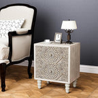 HOMPUS 2-Drawer Farmhouse Nightstand, Fully Assembled Boho Night Stand, Vintage Accent End Table Bedside Table, Small Nightstand Organizer for Bedroom, Laundry, Distress White