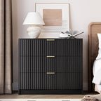 Black Fluted Dresser for Bedroom, 32 Inch Wide Nightstand with Large Drawer, 3 Drawer End Table for Bedroom, Living Rooms, Offices, and Entryways