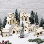 Hiboom 12 Pcs DIY Christmas Village Sets Wood Rustic Church Christmas Mini Wooden House Gift for Winter Xmas Party Crafts Decorations