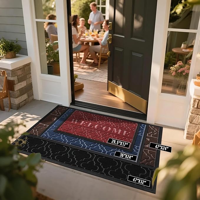 Yimobra Welcome Mat Outdoor Indoor, All-Season Waterproof Front Door Mat Outside Entrance, All-Weather Heavy Duty Non-Slip Doormat, Low Profile Porch Patio Entrance Mats, 47x24, Dark Grey