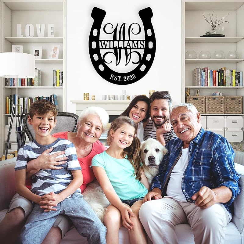 Personalized Horseshoe Metal Sign with Initial and Family Name, Custom Monogram Horseshoe Metal Sign, Horseshoe Metal Wall Art Last Name Sign Equestrian Horse Lover Gift Horseshoe Living Room Decor