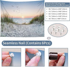 HVEST Ocean Beach Tapestry Wall Hanging, Sunset Seabird and Beach with Grass, Natural Landscape for Bedroom, Living Room, Dorm Decoration, 92.5x70.9 Inches