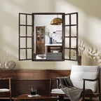 Wall Mirror with Window Design, 38"x26" Rustic Farmhouse Wood Mirror for Wall Decor, Decorative Vintage Mirror for Living Room, Bedroom, Entryway