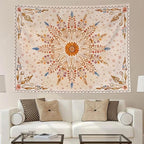 Fowocu Boho Floral Mandala Tapestry for Bedroom Aesthetic Watercolor Bohemian Flower Wall Tapestry Brown Beige Hippie Indian Tapestries Wall Hanging for Living Room Dorm Decor 60 x 44 Inch